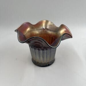 NORTHWOOD AMETHYST CARNIVAL GLASS HAT CASE FLUTED RIM 5 1/4" x 3 3/8"